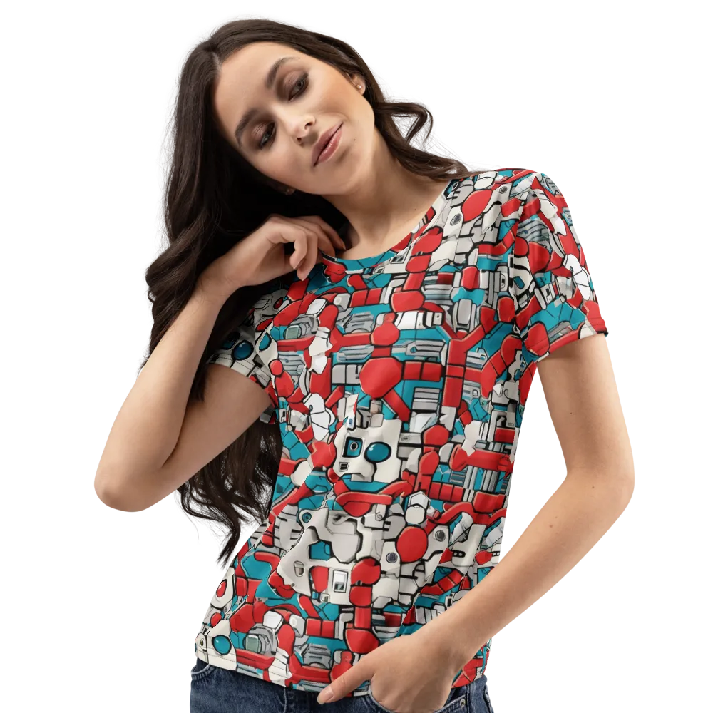 Red Circuitry on Women's Crew Neck T-Shirt — Left Front