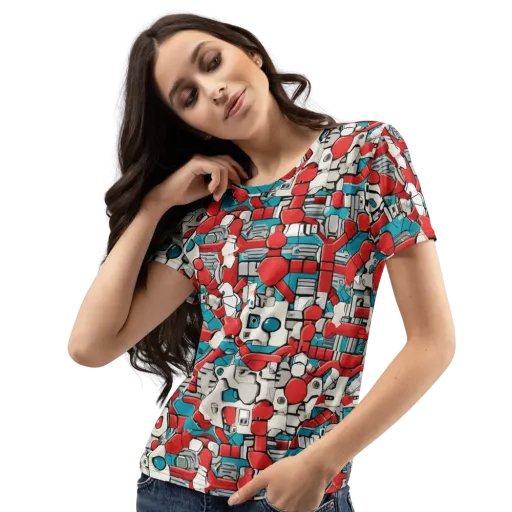 Red Circuitry on a Women's Crew Neck T-Shirt