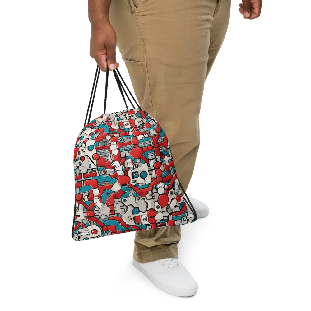 Red Circuitry on Drawstring Bag — Front