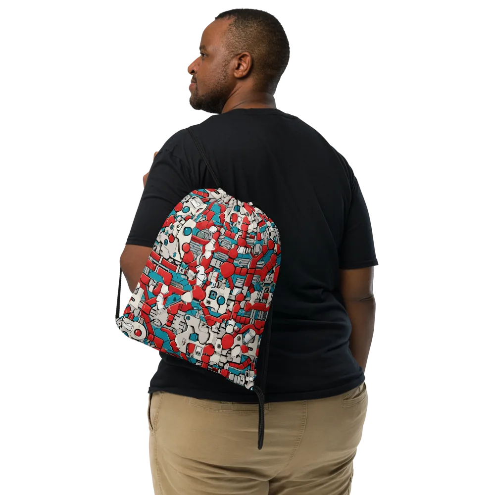 Red Circuitry on Drawstring Bag — Front