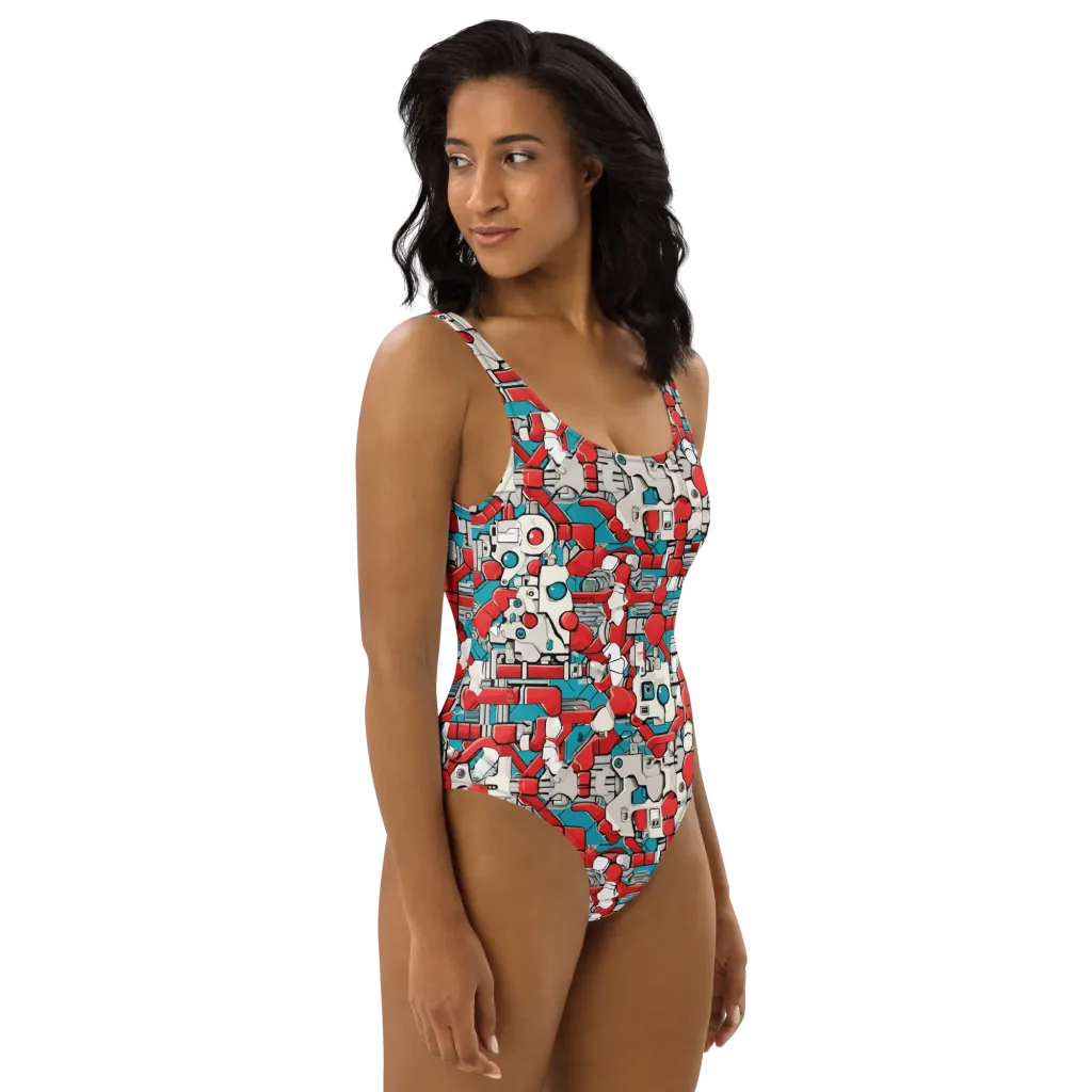 Red Circuitry on One-Piece Swimsuit — Right