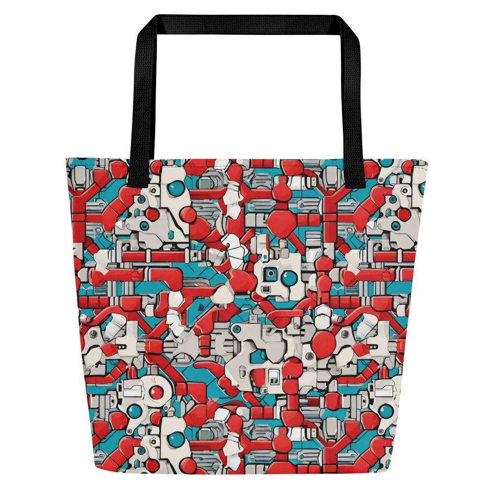 Red Circuitry on Large Tote Bag W/ Pocket — Front