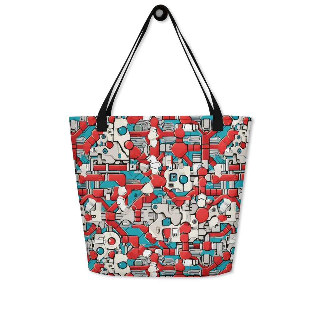Red Circuitry on Large Tote Bag W/ Pocket — Front