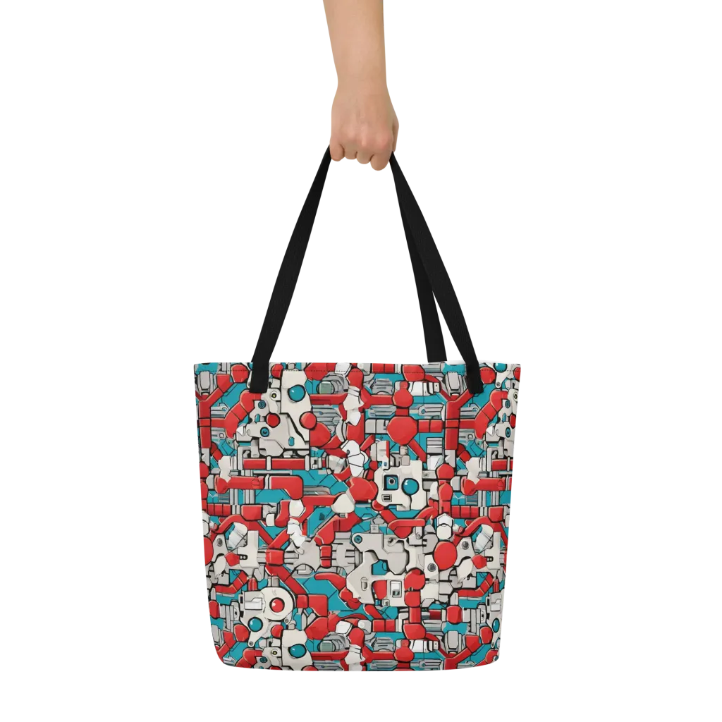 Red Circuitry on Large Tote Bag W/ Pocket — Front