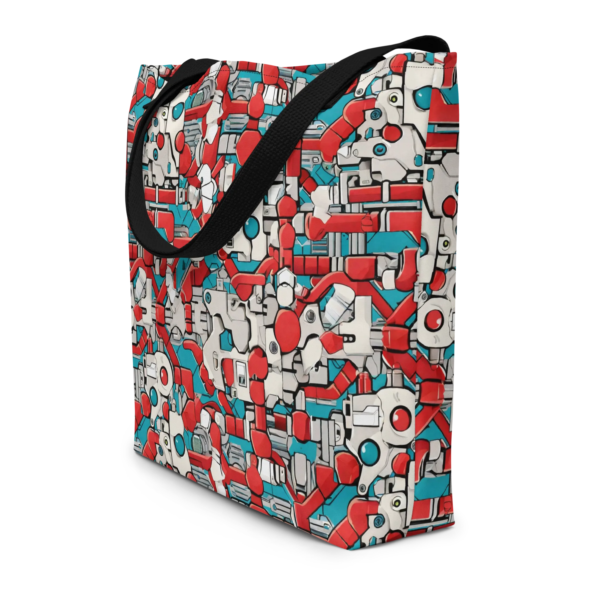 Red Circuitry on Large Tote Bag W/ Pocket — Front