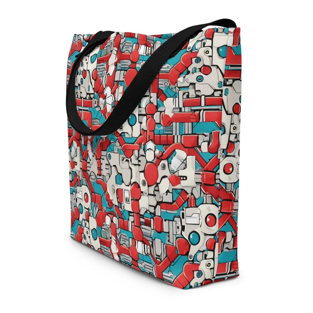 Red Circuitry on Large Tote Bag W/ Pocket — Front