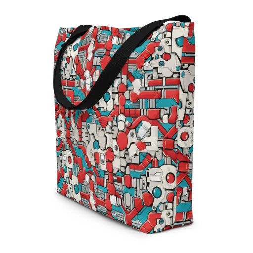 Red Circuitry on a Large Tote Bag W/ Pocket