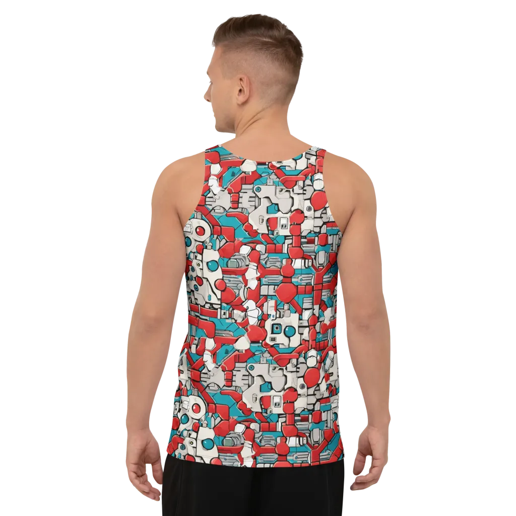 Red Circuitry on Men's Tank Top — Back