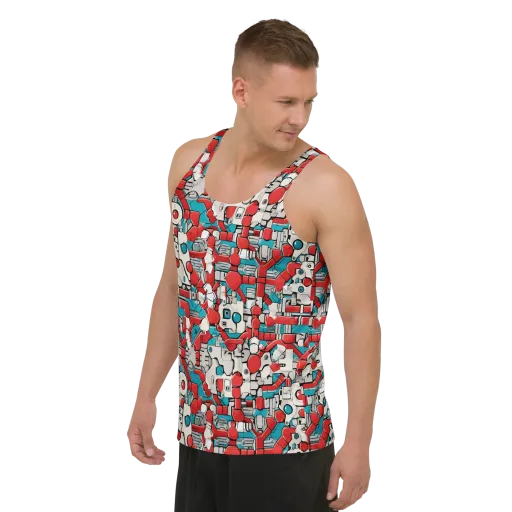 Red Circuitry on a Men's Tank Top