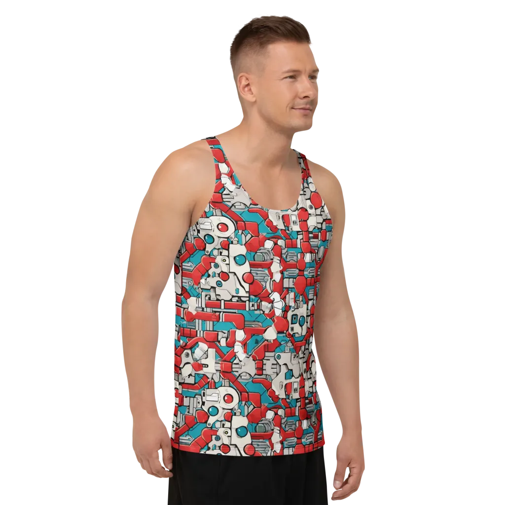 Red Circuitry on Men's Tank Top — Right Front