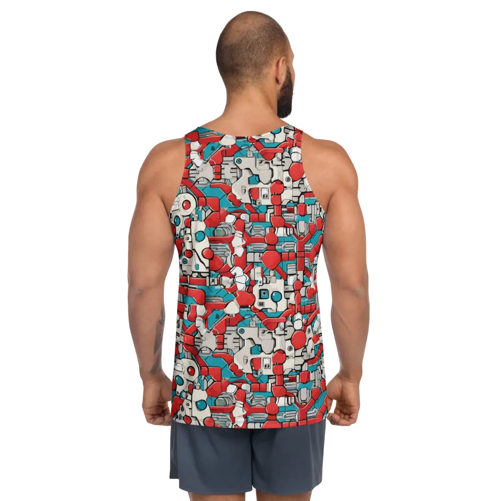 Red Circuitry on Men's Tank Top — Back