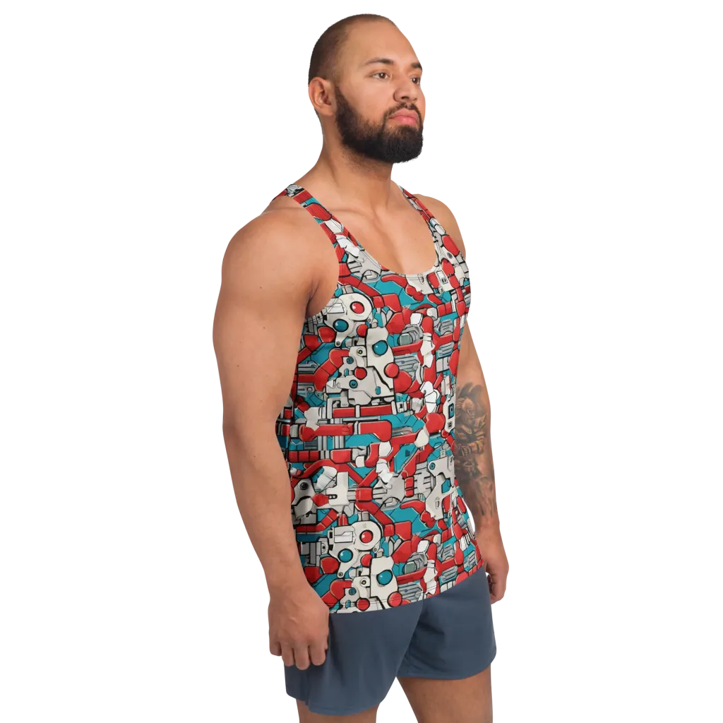 Red Circuitry on Men's Tank Top — Right Front
