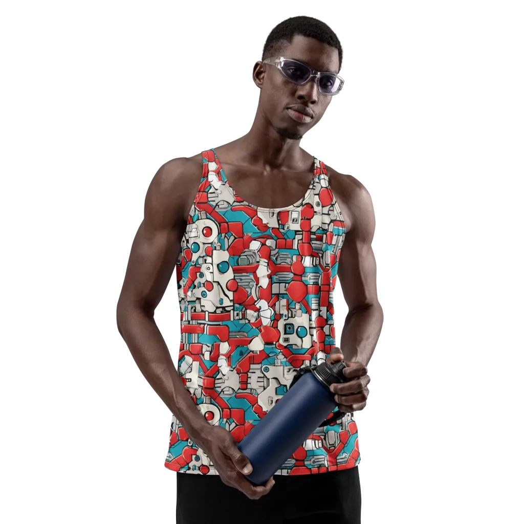 Red Circuitry on Men's Tank Top — Front