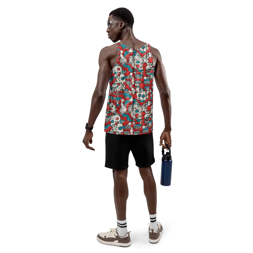 Red Circuitry on Men's Tank Top — Back