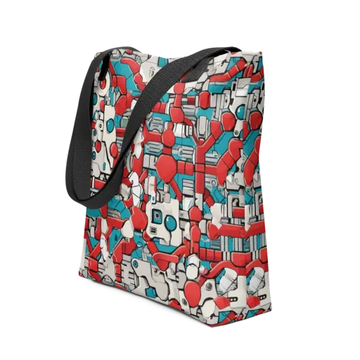 Red Circuitry on a Tote Bag