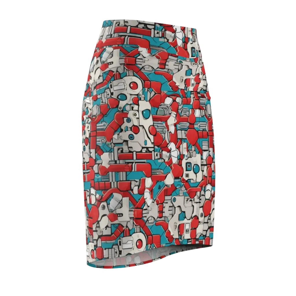 Red Circuitry on Pencil Skirt — Front Side