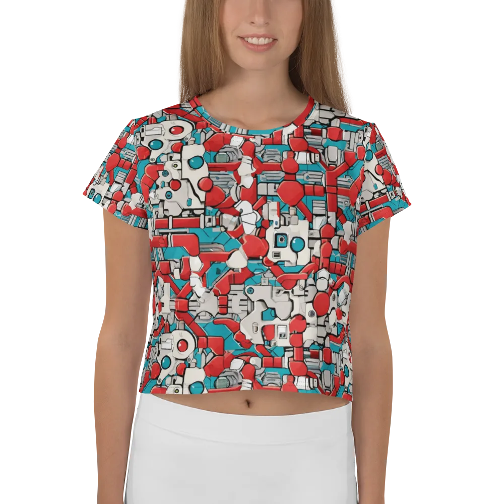 Red Circuitry on Crop Tee — Front
