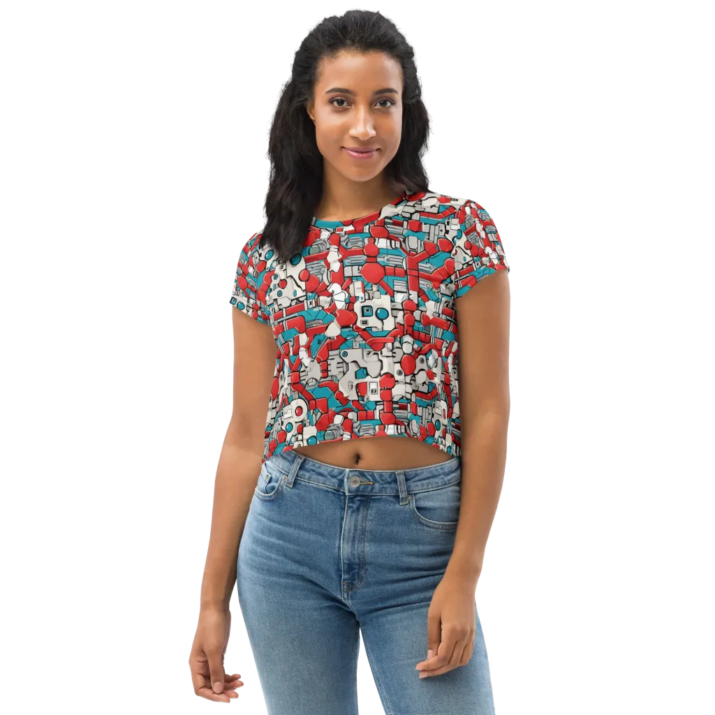 Red Circuitry on Crop Tee — Front