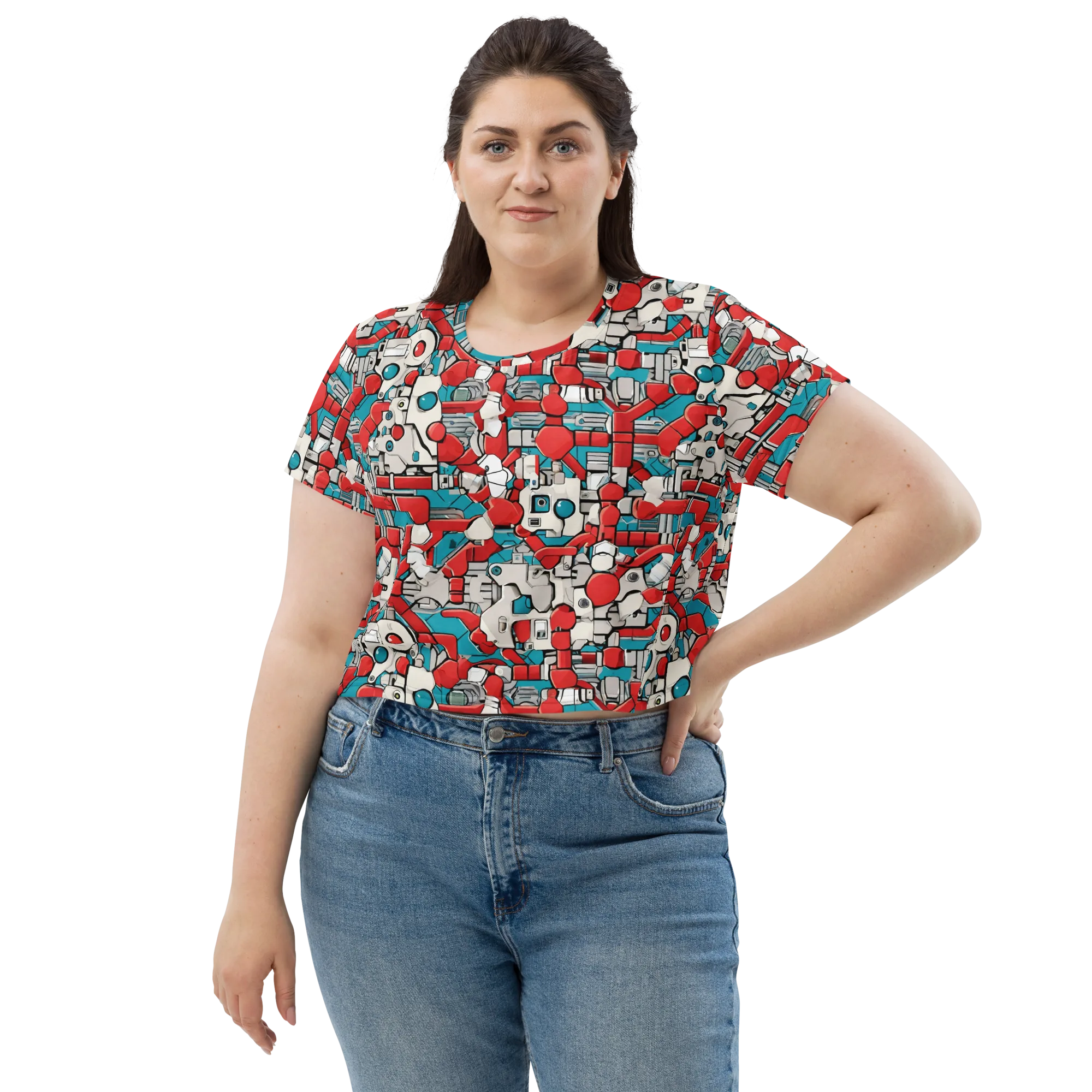 Red Circuitry on Crop Tee — Front