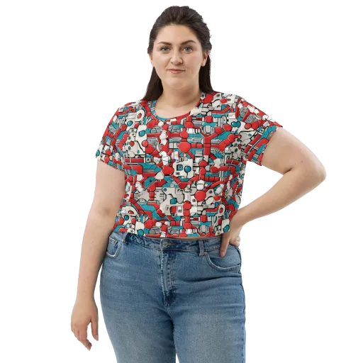 Red Circuitry on a Crop Tee