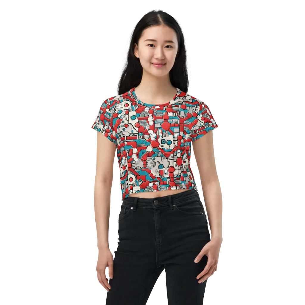 Red Circuitry on Crop Tee — Front
