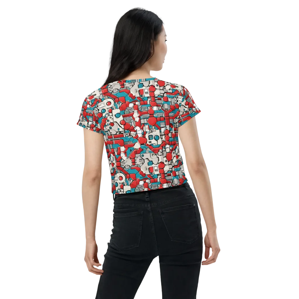 Red Circuitry on Crop Tee — Back