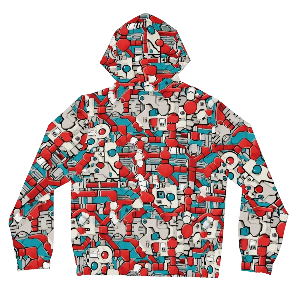 Red Circuitry on Women's Full-Zip Hoodie — Back