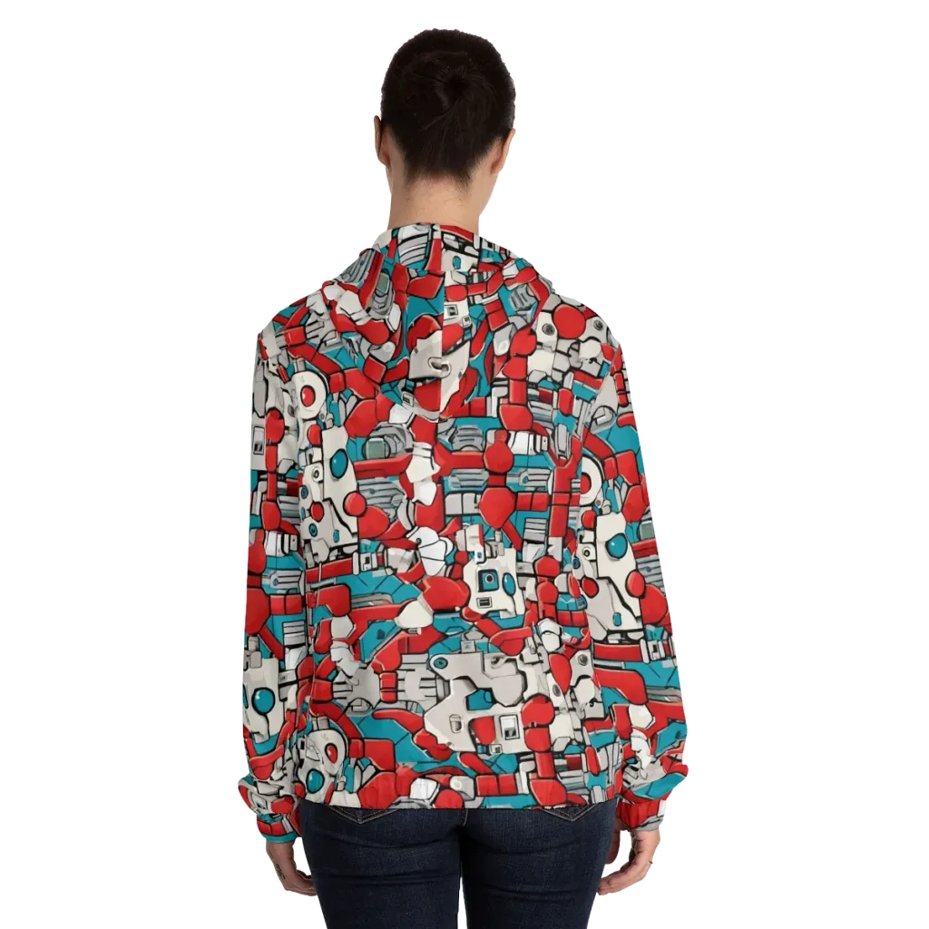 Red Circuitry on Women's Full-Zip Hoodie — Back On Person