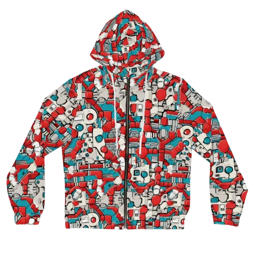 Red Circuitry on a Women's Full-Zip Hoodie