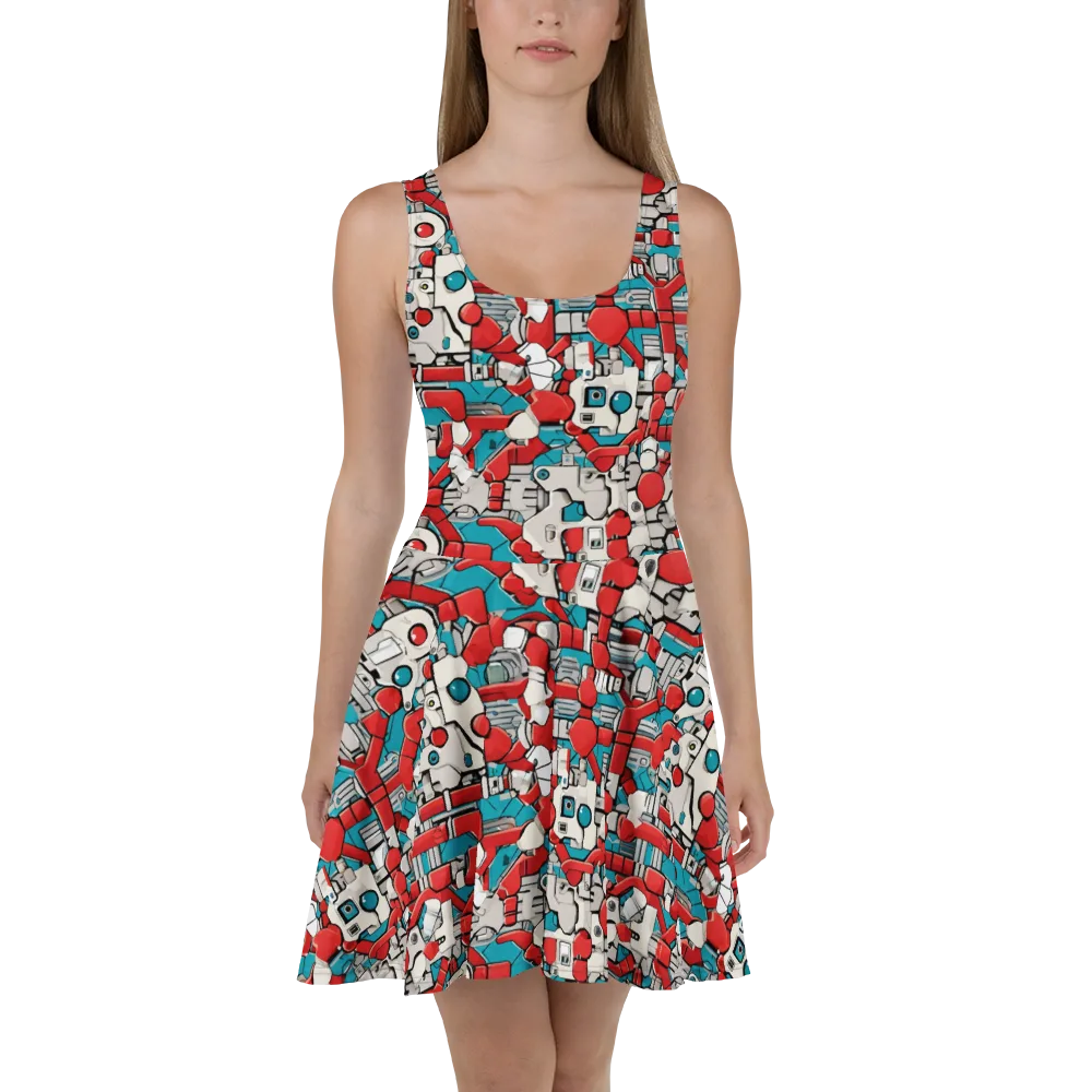 Red Circuitry on Skater Dress — Front