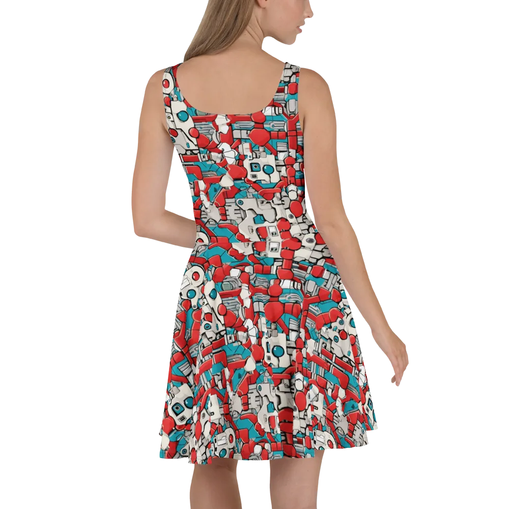 Red Circuitry on Skater Dress — Back
