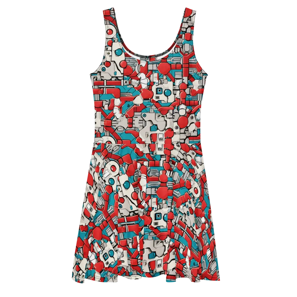Red Circuitry on Skater Dress — Front