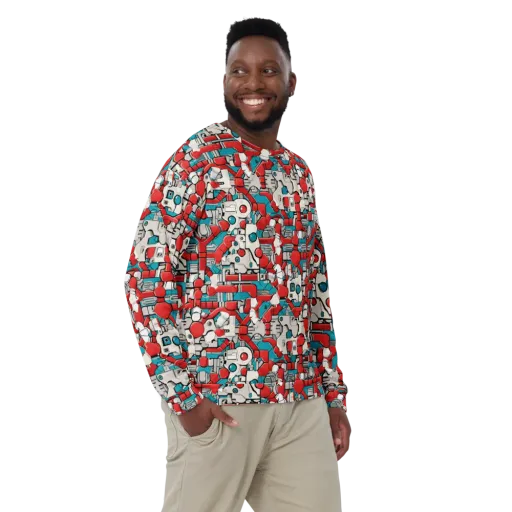 Red Circuitry on a Sweatshirt