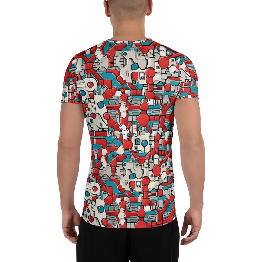 Red Circuitry on Men's Athletic T-Shirt — Back