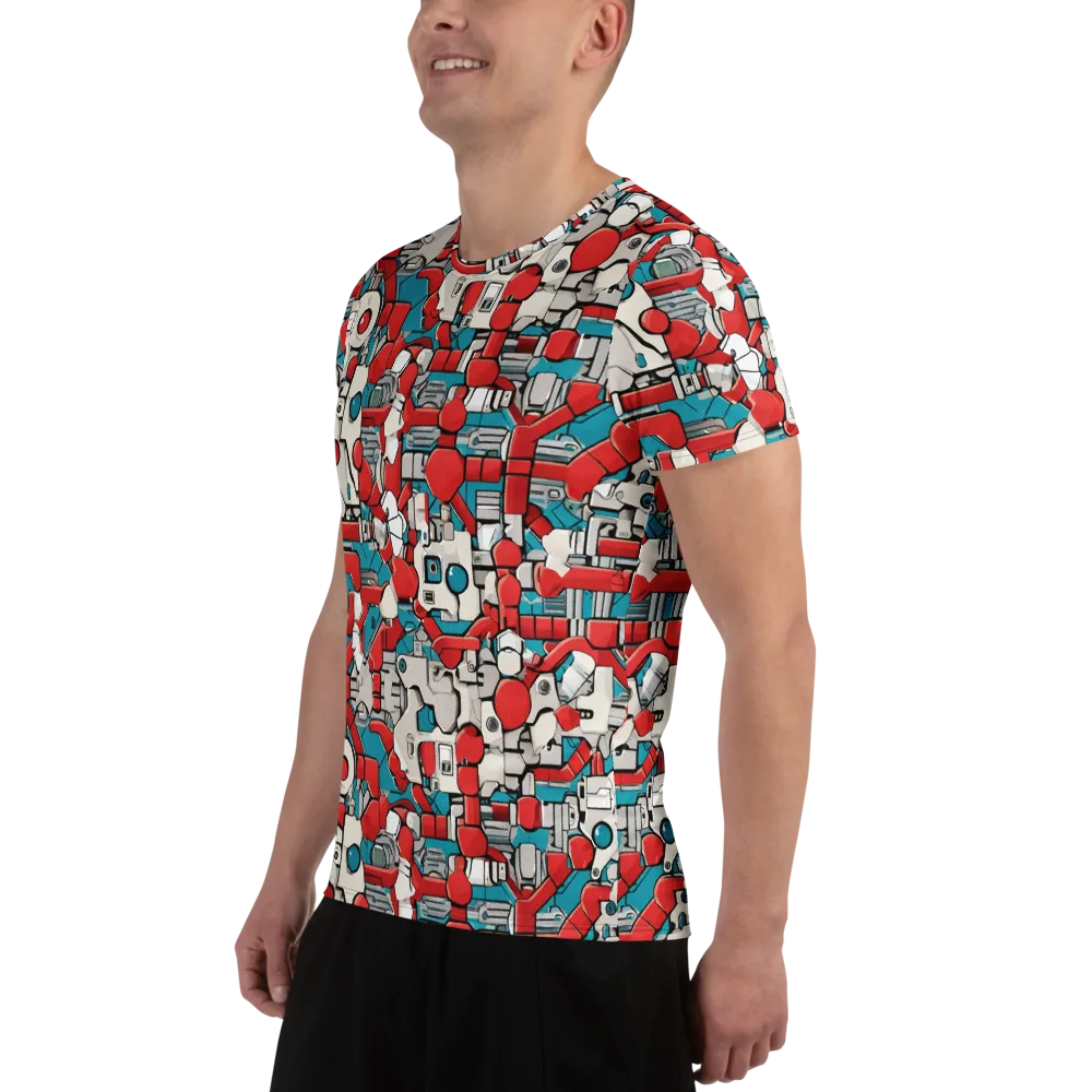 Red Circuitry on Men's Athletic T-Shirt — Left
