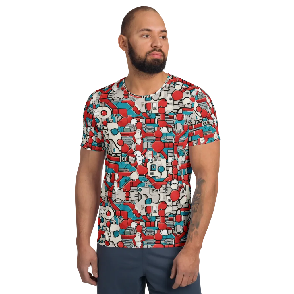 Red Circuitry on Men's Athletic T-Shirt — Front
