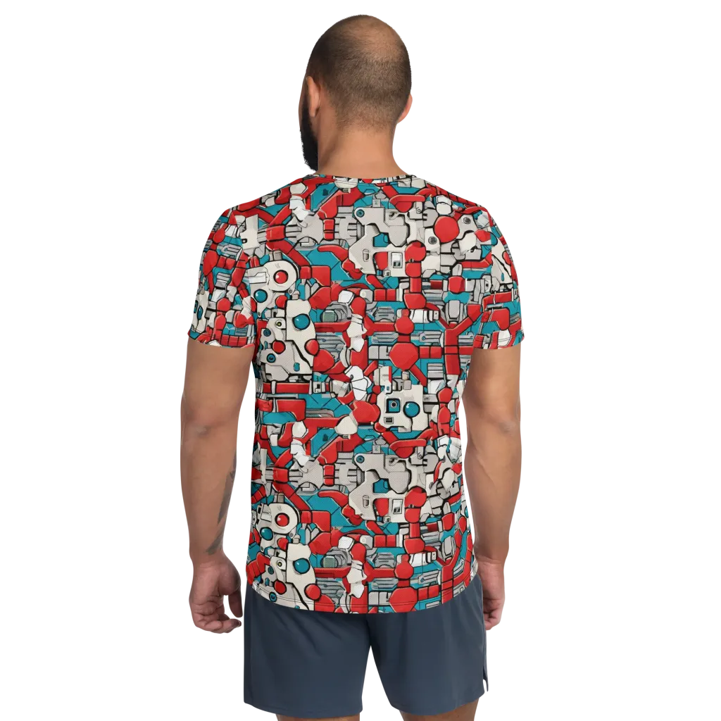 Red Circuitry on Men's Athletic T-Shirt — Back