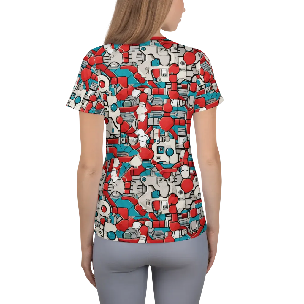 Red Circuitry on Women's Athletic T-Shirt — Back