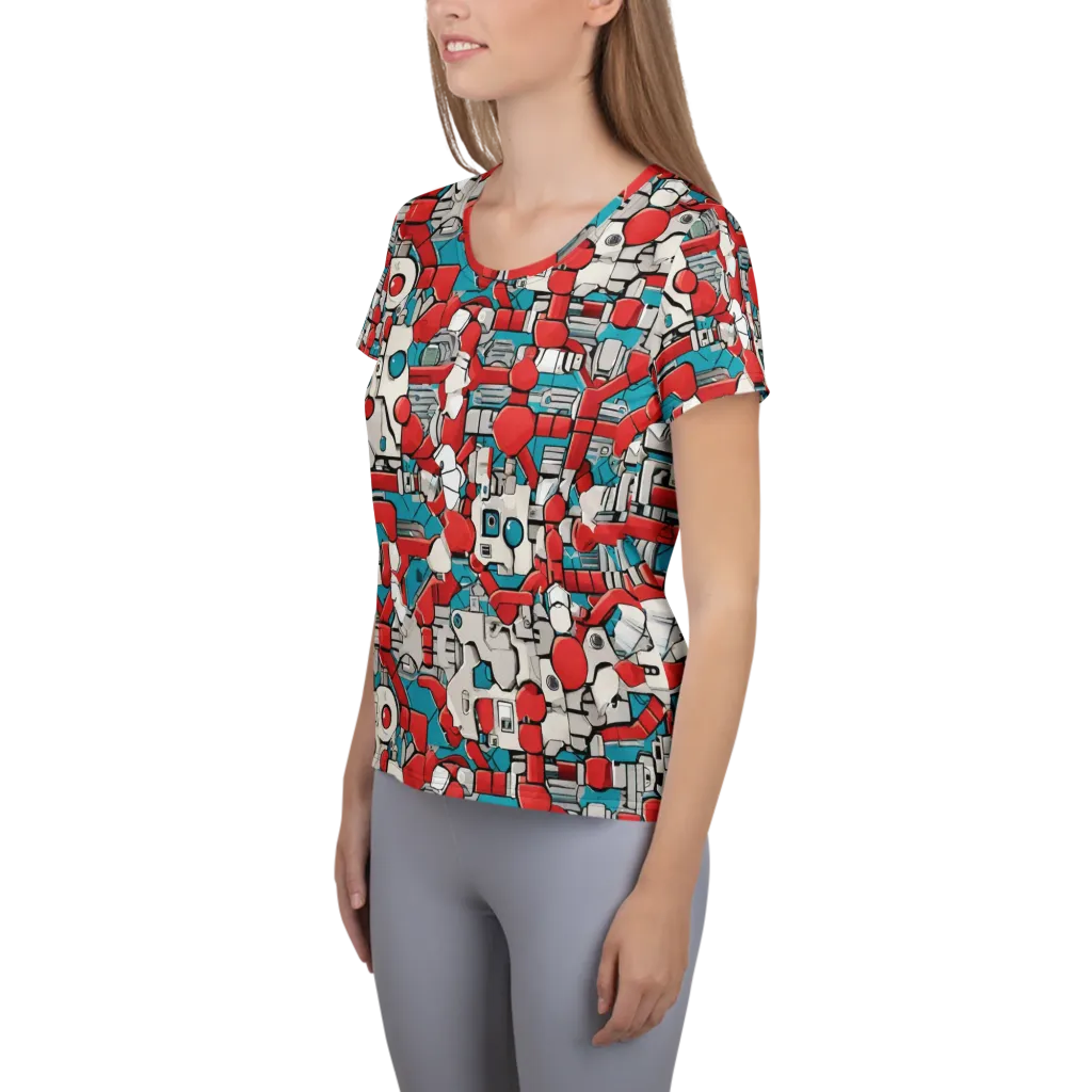 Red Circuitry on Women's Athletic T-Shirt — Left