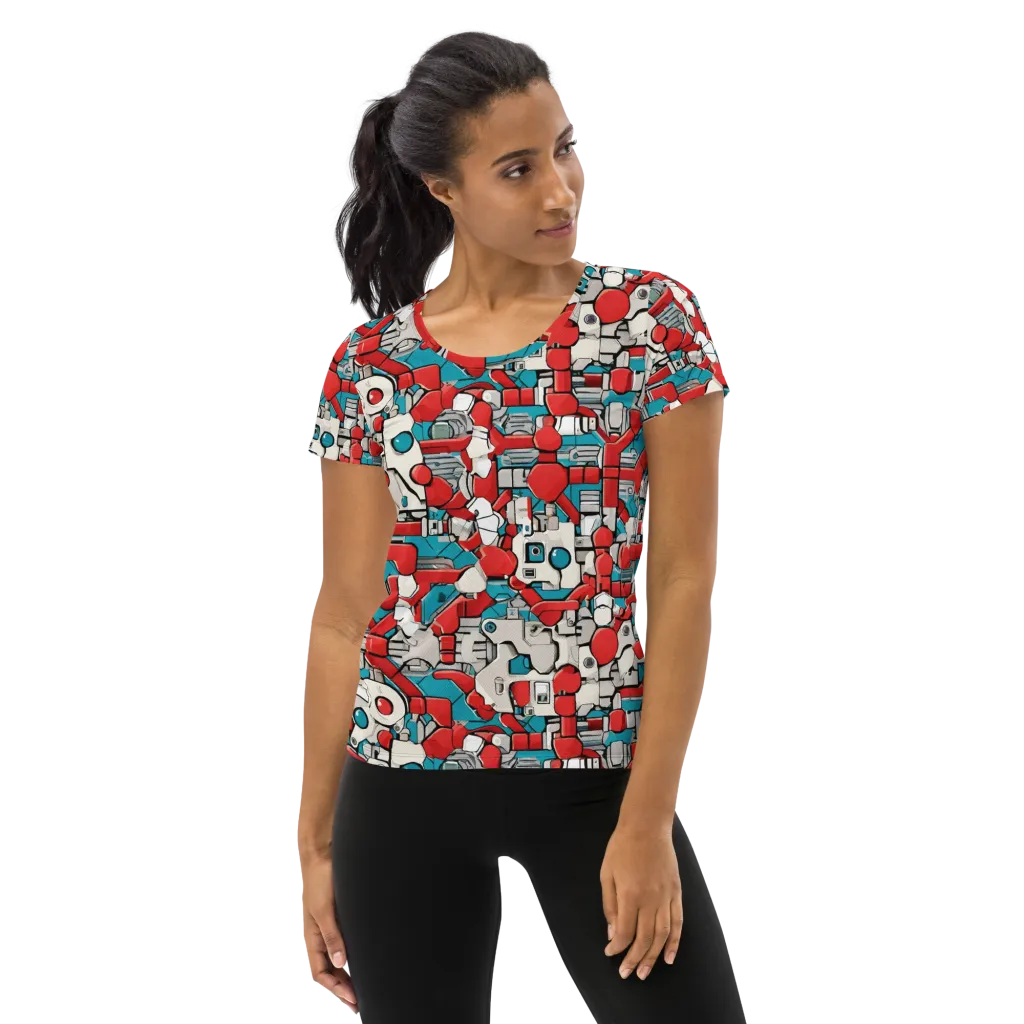 Red Circuitry on Women's Athletic T-Shirt — Front