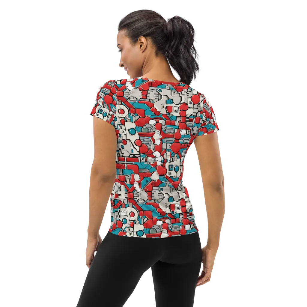 Red Circuitry on Women's Athletic T-Shirt — Back