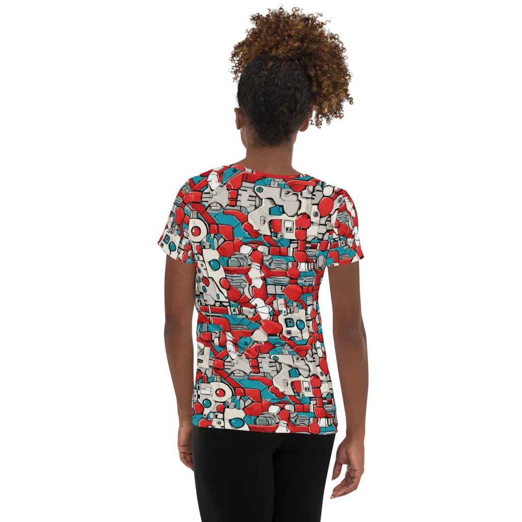 Red Circuitry on Women's Athletic T-Shirt — Back