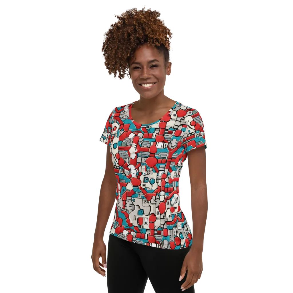 Red Circuitry on Women's Athletic T-Shirt — Left
