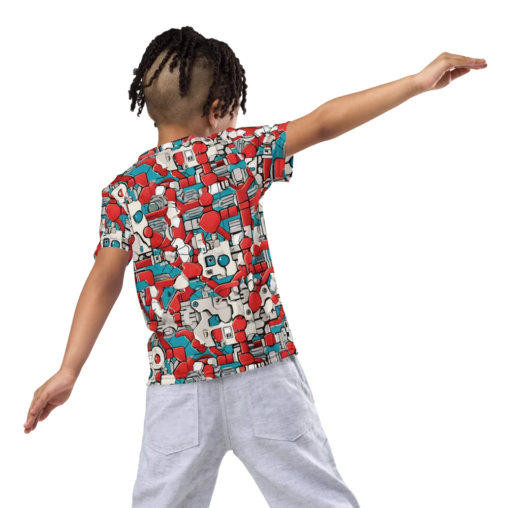 Red Circuitry on Kids Crew Neck T-Shirt — Back