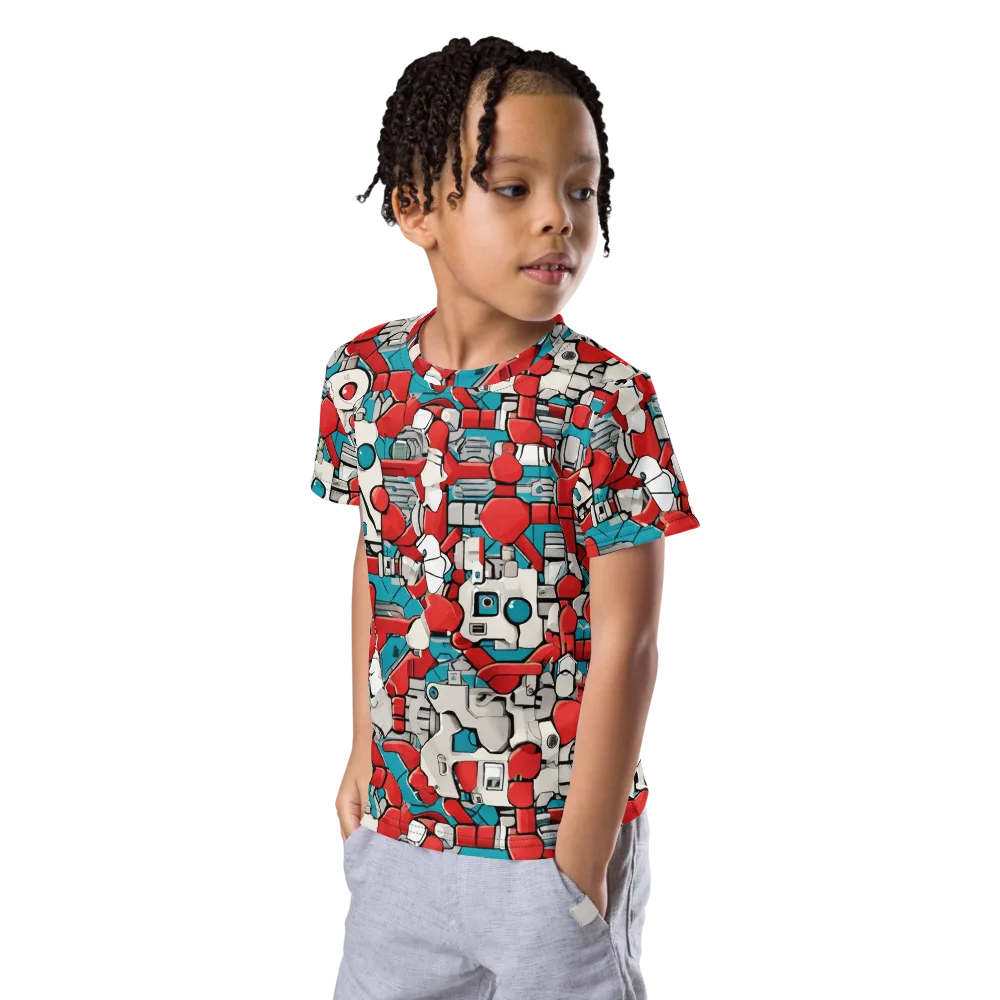 Red Circuitry on Kids Crew Neck T-Shirt — Left Front