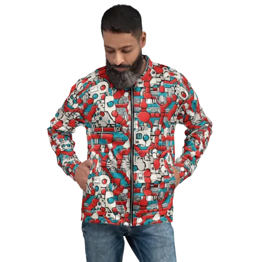 Red Circuitry on a Bomber Jacket