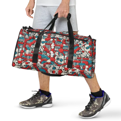 Red Circuitry on a Duffle Bag