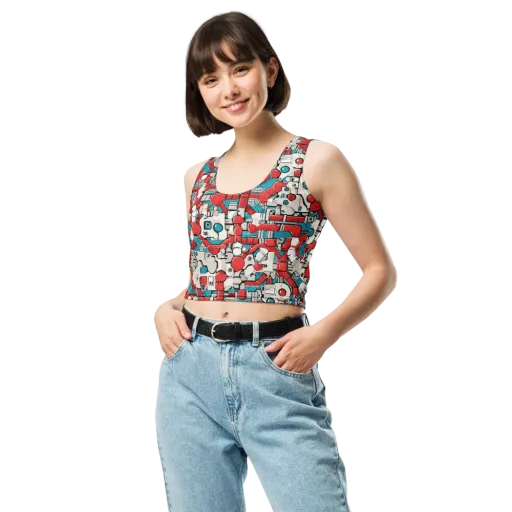 Red Circuitry on a Crop Top