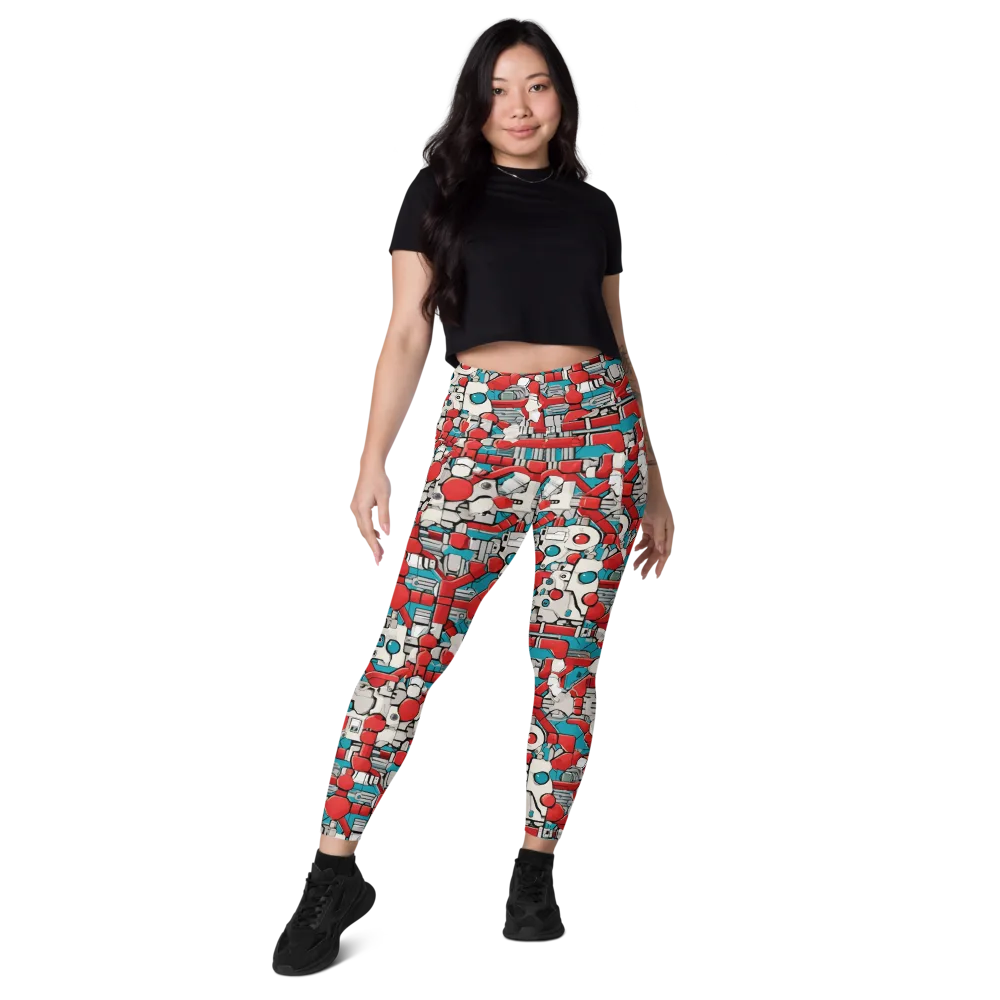 Red Circuitry on Leggings with Pockets — Front