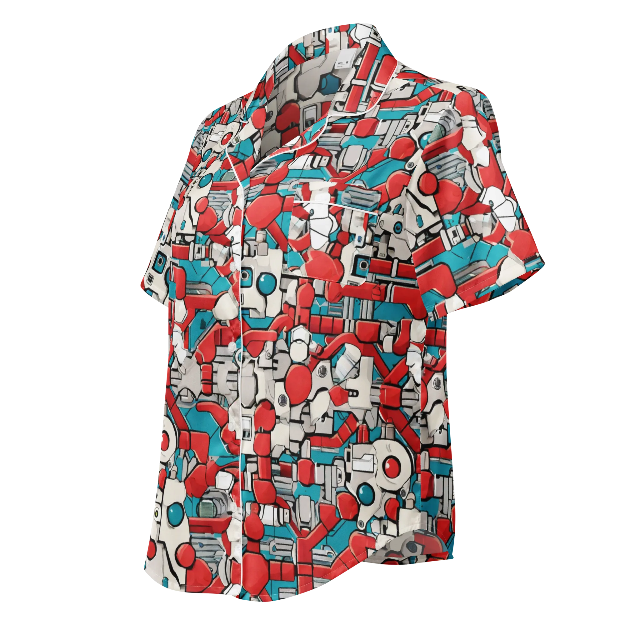 Red Circuitry on Women's Short Sleeve Pajama Top — Left Front